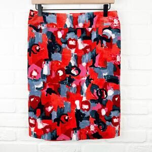 Anthropologie Vanessa Virginia Corduroy Pencil Skirt Red Floral Women’s Size 4